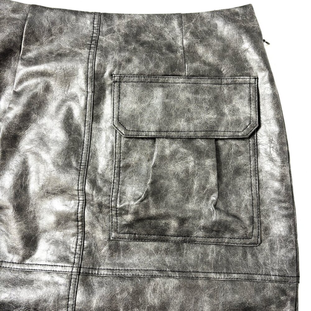 ASOS DESIGN Faux Leather Utility Midi Pencil Skirt Washed Black Size 6 - Picture 5 of 14